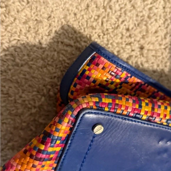 Tory Burch Colorful Woven Tote with Blue Handles - Picture 6 of 15